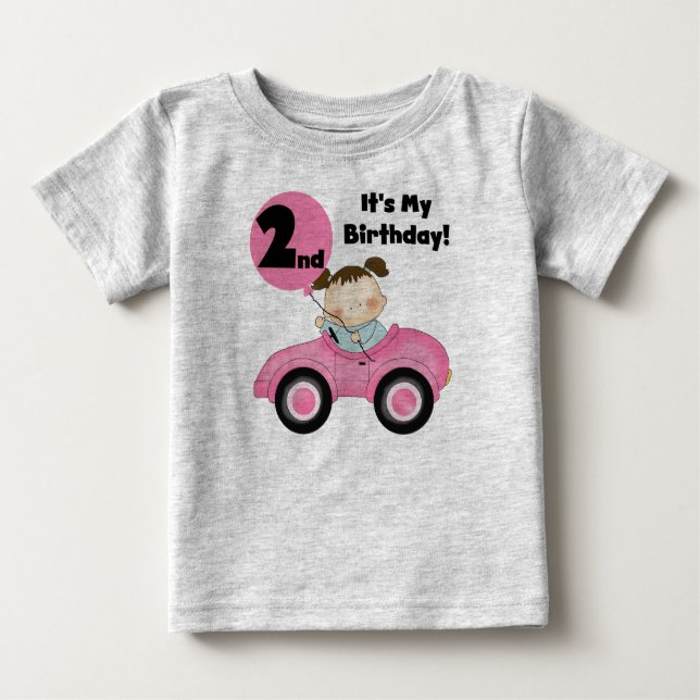 Girl in Pink Car 2nd Birthday Tshirts and Gifts (Front)