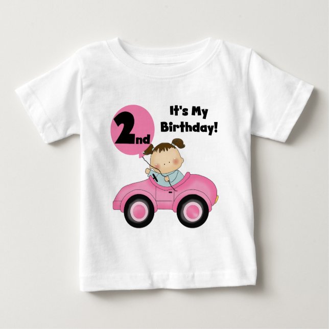 Girl in Pink Car 2nd Birthday Tshirts and Gifts (Front)