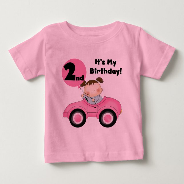 Girl in Pink Car 2nd Birthday Tshirts and Gifts (Front)