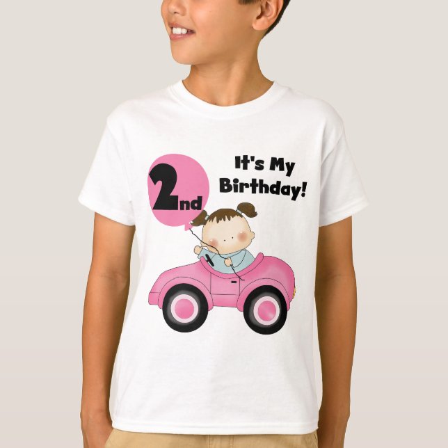 Girl in Pink Car 2nd Birthday Tshirts and Gifts (Front)