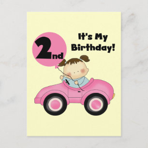 Girl in Pink Car 2nd Birthday Tshirts and Gifts Postcard