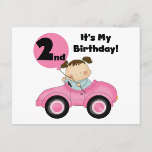 Girl in Pink Car 2nd Birthday Tshirts and Gifts Postcard