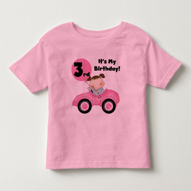 Girl in Pink Car 3rd Birthday Tshirts and Gifts (Front)