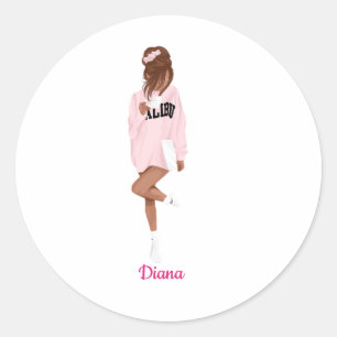 Girl in Pink College Life Personalized Name Classic Round Sticker
