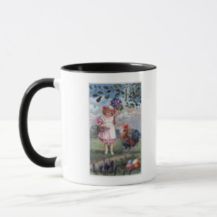 Girl in Pink Holding Purple Flowers Mug