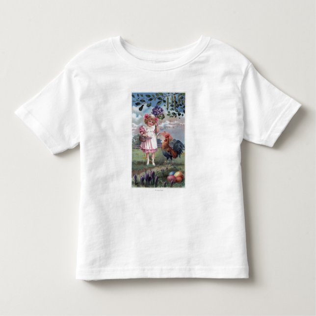 Girl in Pink Holding Purple Flowers Toddler T-Shirt (Front)