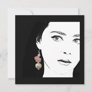 Girl in pink pearl earring fashion illustration holiday card