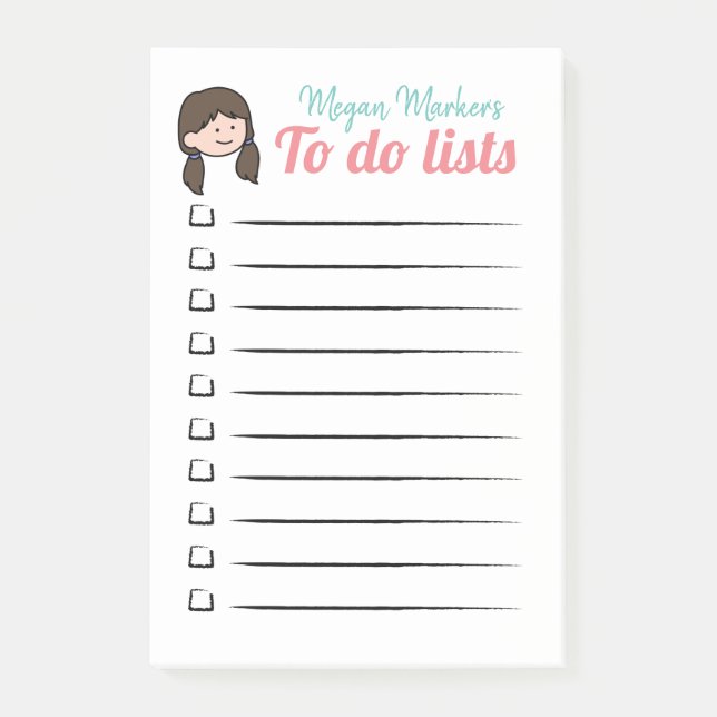 Girl in Ponytails To do lists Post-it Notes (Front)