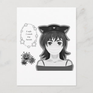 Girl in quarantine. Manga style Postcard