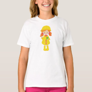 Girl In Raincoat, Boots, Orange Hair, Frog T-Shirt
