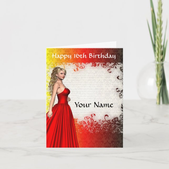 Girl in red dress16th birthday card (Front)