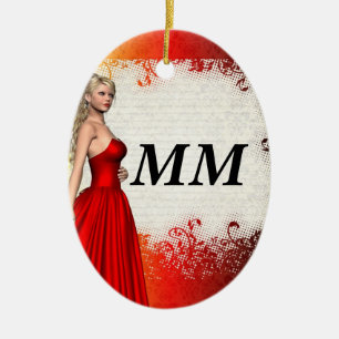 Girl in red dress ceramic ornament