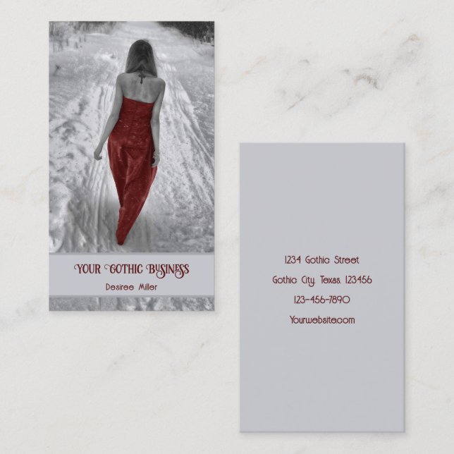Girl In Red Dress Gothic Winter Business Card (Front/Back)