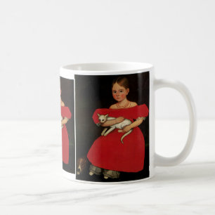 Girl in Red with her Cat and Dog Coffee Mug