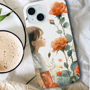 Girl in Rose Garden June Birth Flower Watercol iPhone 15 Case