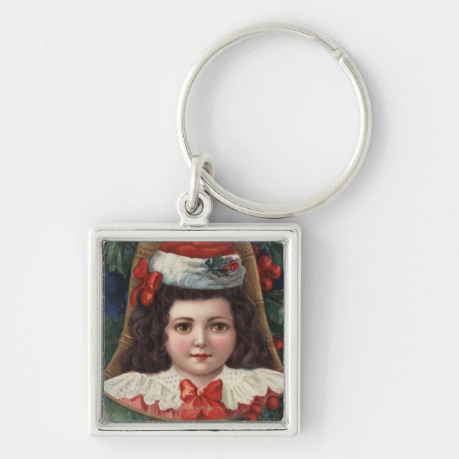Girl in Santa Hat in Bell Key Ring (Front)
