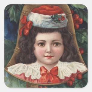 Girl in Santa Hat in Bell Square Sticker