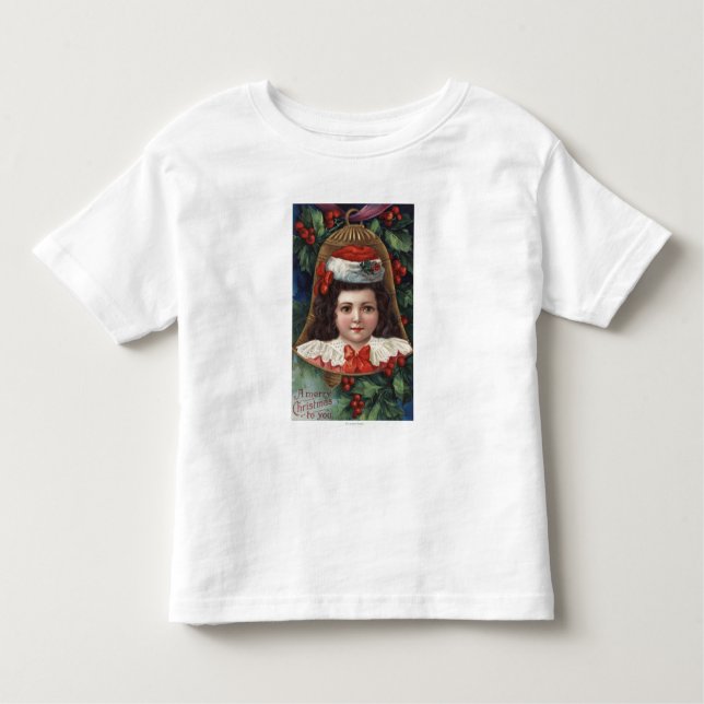 Girl in Santa Hat in Bell Toddler T-Shirt (Front)