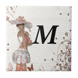 Girl in summer hat ceramic tile