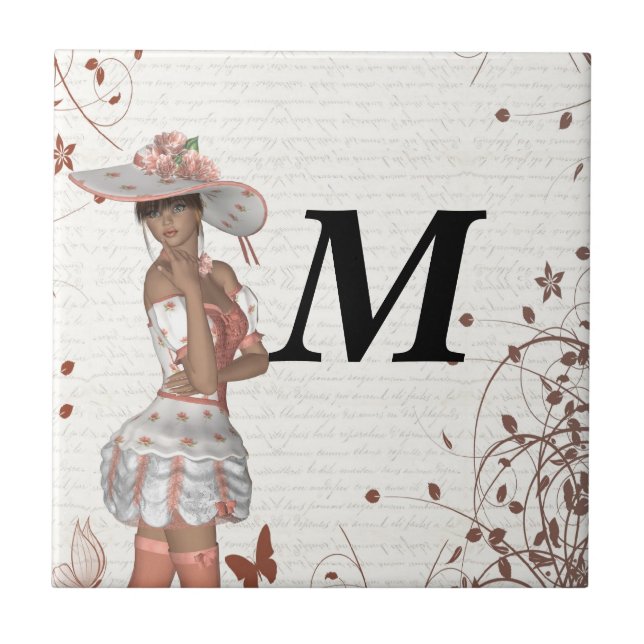 Girl in summer hat ceramic tile (Front)