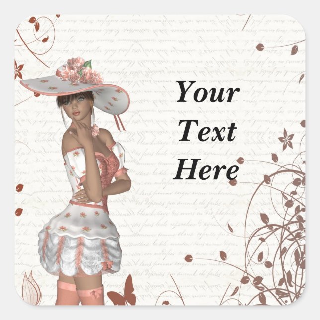 Girl in summer hat square sticker (Front)