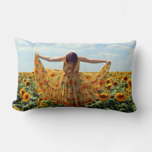 Girl in Sunflower Field Lumbar Cushion