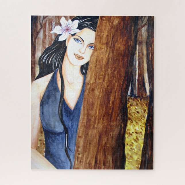 Girl in the Forest Acrylic Figure Painting  Jigsaw Puzzle (Vertical)