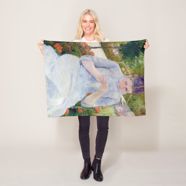 Girl in the Garden, Mary Cassatt Fleece Blanket (In Situ)