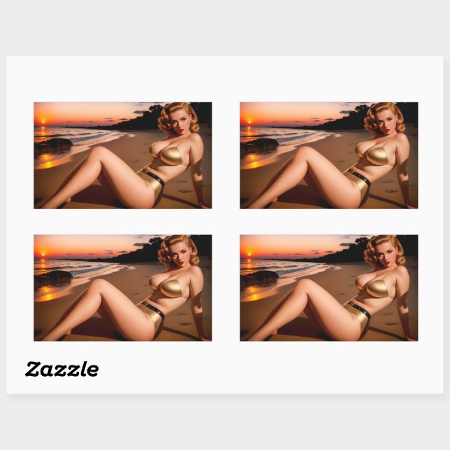 Girl in the Golden Bikini Rectangular Sticker (Sheet)