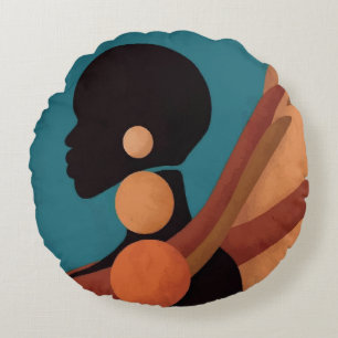 girl in the tropic. Beautiful African woman. Black Round Cushion