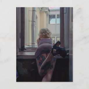 Girl in the window    postcard