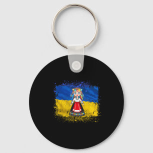 Girl In Ukrainian National Dress Ukraine Flag Key Ring