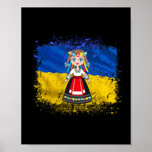 Girl In Ukrainian National Dress Ukraine Flag  Poster