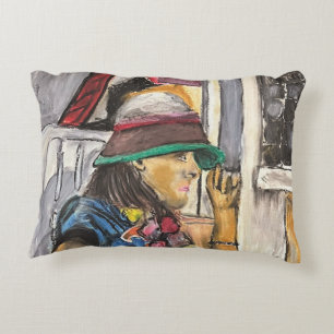 Girl in Vivid Hat Decorative Cushion