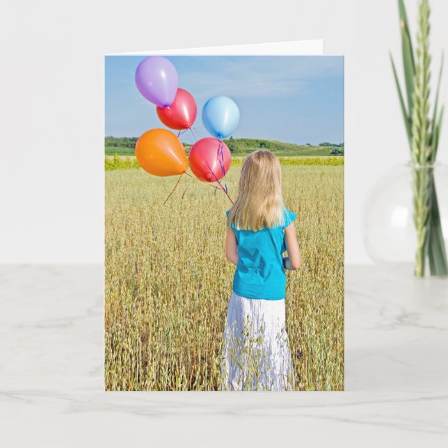 girl in wheat field with balloon bouquet card (Front)