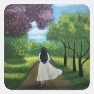 Girl in White Dress Square Sticker