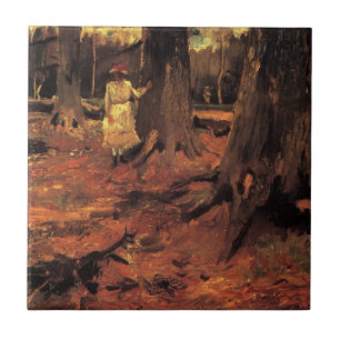 Girl in White in the Woods by Vincent van Gogh Ceramic Tile
