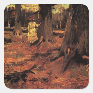 Girl in White in the Woods by Vincent van Gogh Square Sticker