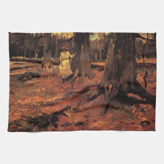 Girl in White in the Woods by Vincent van Gogh Tea Towel (Horizontal)