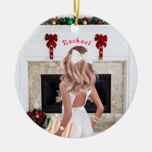 Girl in White Personalised Custom  Ceramic Ornament