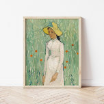 Girl in White | Vincent Van Gogh Poster<br><div class="desc">Girl in White (1890) | Original artwork by Dutch post-impressionist artist Vincent Van Gogh (1853-1890). The painting depicts a woman wearing a white dress and yellow straw hat,  standing in a soft green field scattered with red flowers.

Use the design tools to add custom text or personalise the image.</div>