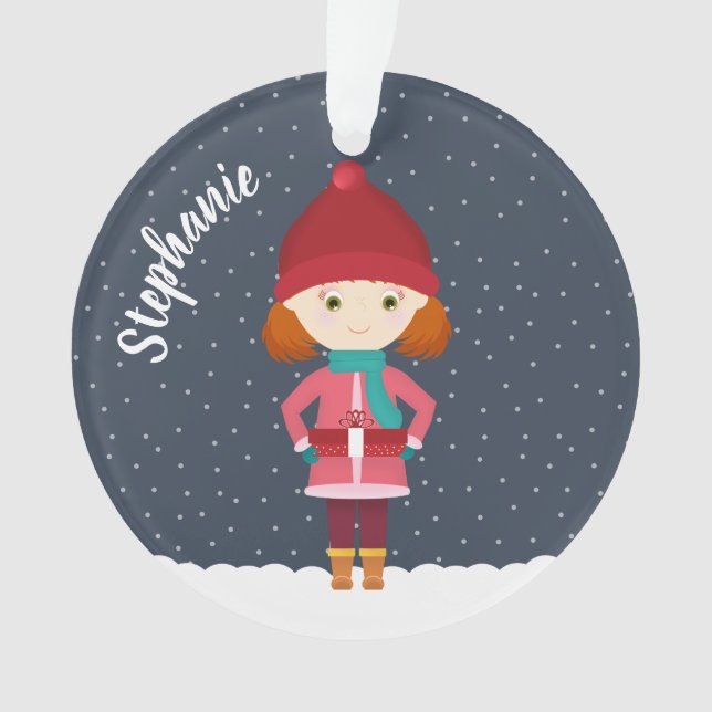 Girl in Winter Snowfall Ornament (Front)