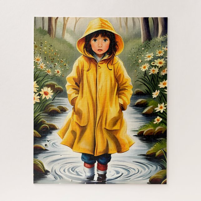 Girl in Yellow Raincoat Illustration Jigsaw Puzzle (Vertical)