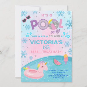 Girl indoor winter pool party birthday invitation. invitation