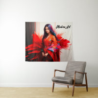 Girl Japanese kimono Asian colourful red blood art