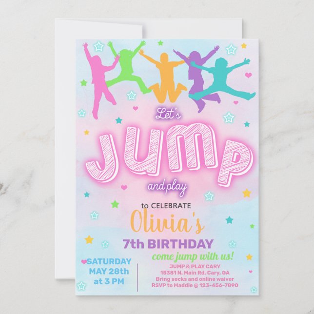Girl JUMP and play birthday party invitation. Invitation (Front)