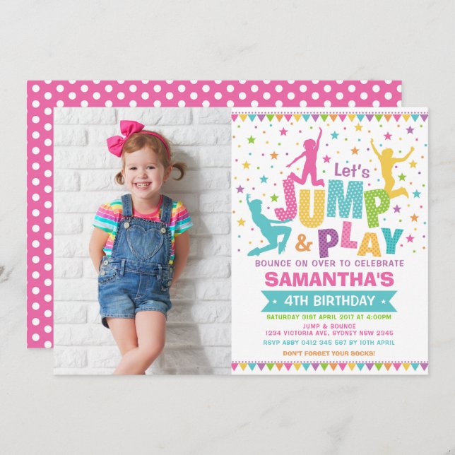Girl Jump Birthday / Trampoline Party Bounce House Invitation (Front/Back)