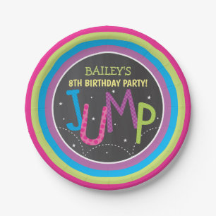 Girl Jump Party Trampoline Party Chalkboard Paper Plate
