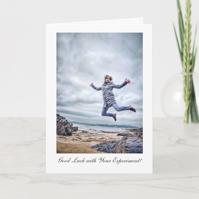 Girl Jumping For Joy - Good luck with Experiment Card (Front)