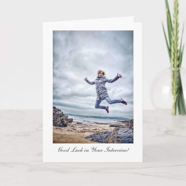 Girl Jumping For Joy - Interview Good Luck Card (Front)